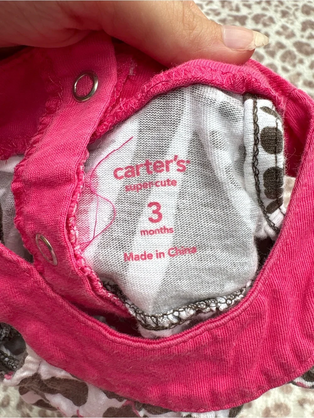 Carter Size 3 Months Pink & Brown Animal Print Baby Dress